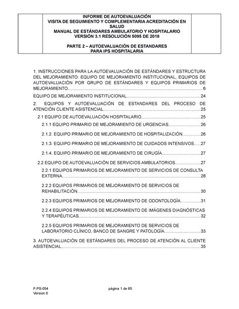 F PS 054 Informe DE Autoevaluación IPS Hospitalarias Parte 2 Visita DE