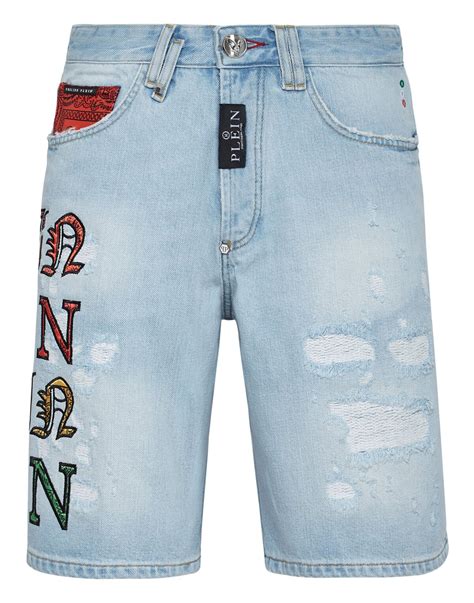 Buy Philipp Plein Denim Capri Shorts Gothic Plein Multi At Off