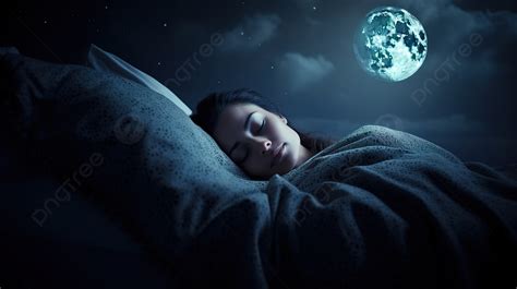 Gadis Sedang Tidur Di Tempat Tidur Di Bawah Bulan Gambar Tidur Latar