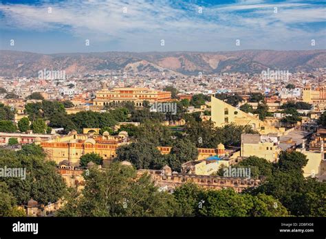 Panorama of aerial view of Jaipur (Pink city) - Hawa Mahal (Palace of ...