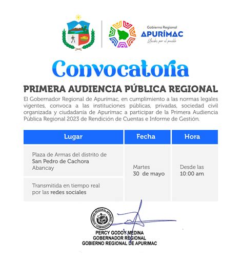 Convocatoria Para La Primera Audiencia Pública Regional 2023 Campañas Gobierno Regional