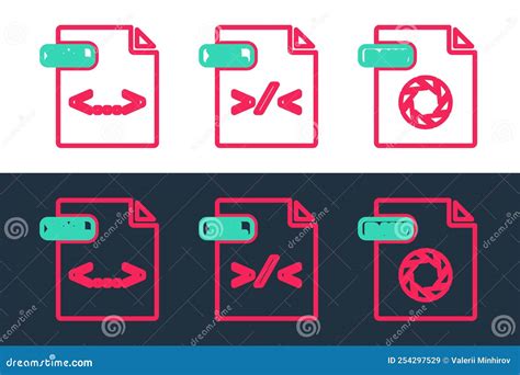 Set Line Raw File Document Xml And Xsl Icon Vector Stock Vector