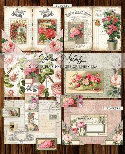 Rose Melody Junk Journal Printable Vintage Botanical Garden Etsy