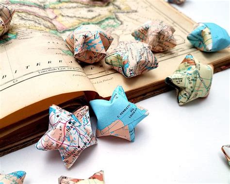 Paper Wishing Stars Vintage Map Stars Atlas Free Shipping Going