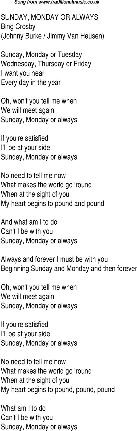 Top Songs 1943 Music Charts Lyrics For Sunday Monday Or Always