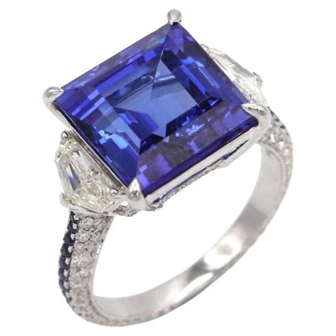 11 509 Ct Tanzanite Diamond 18 K White Gold Cocktail Ring For Sale At