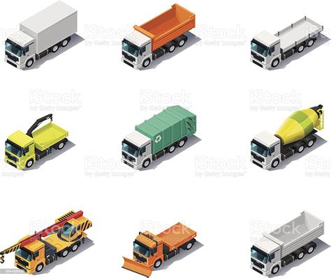 Isometric Trucks向量圖形及更多貨車圖片 貨車 等軸測投影 翻斗車 Istock