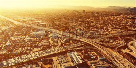 Aerial View Of A Freeway Intersection In Los Angeles Stock Photo