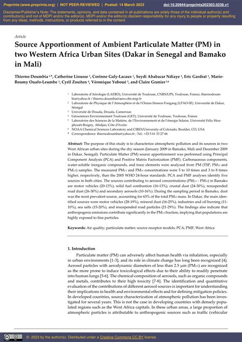 PDF Source Apportionment Of Ambient Particulate Matter PM In Two