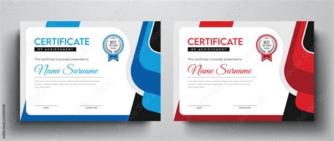 Blue And Red Color Variation Professional Certificate Design With Dynamic Layout Stock Vector