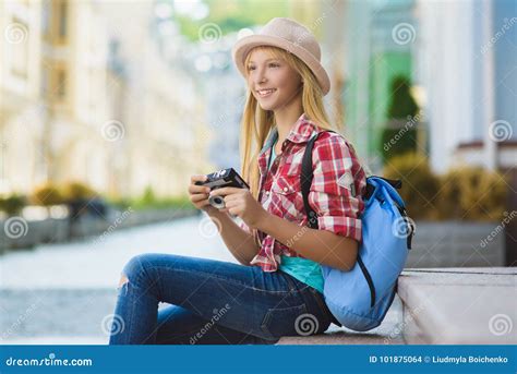 Teenage Girl Travel In Europe Tourism And Vacation Concept Stock Photo