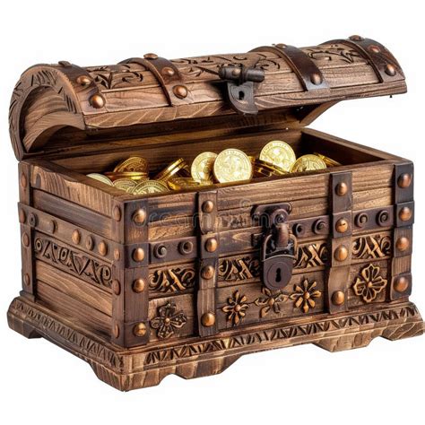 A Vintage Wooden Treasure Chest with Intricate Carvings and a Rusty ...