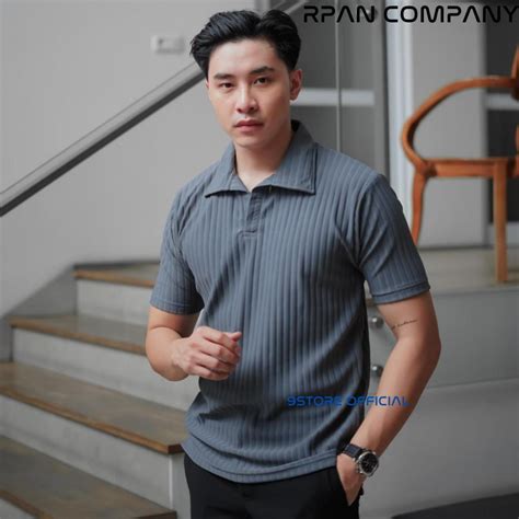 Jual Korean Knit Baju Polo Shirt Salur Besar Cutting Slim Fit Polo