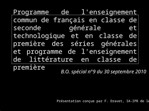 PPT Programme de l enseignement commun de français en classe de