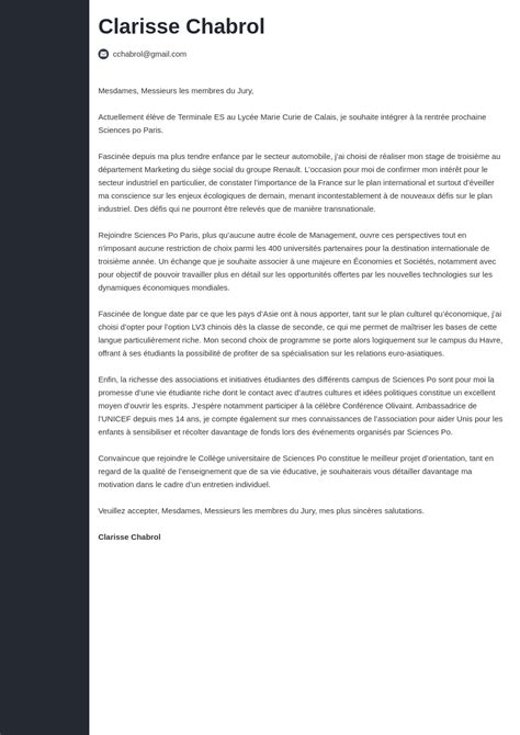 Lettre De Motivation Sciences Po Admission Via Parcoursup