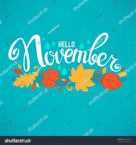 Hello November Bright Fall Leaves Lettering Stock Vector (Royalty Free ...