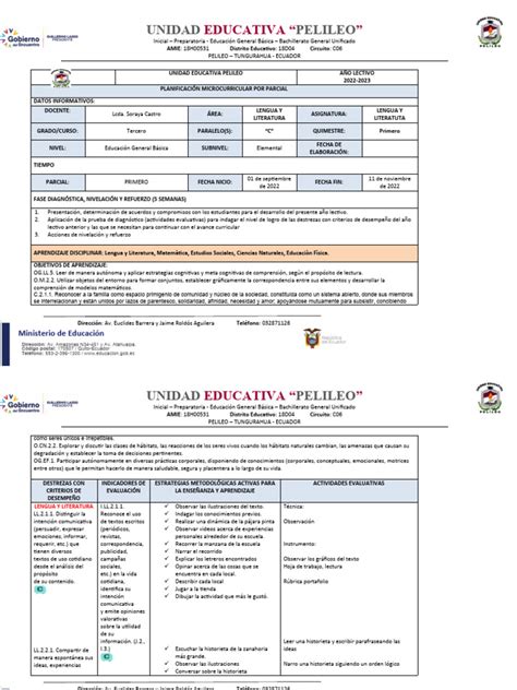 Planificación Microcurricular Por Parcial 2022 2023 Pdf Aprendizaje Evaluación