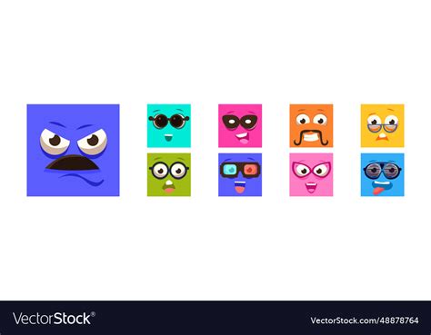 Funny colorful square emoji faces and comic Vector Image