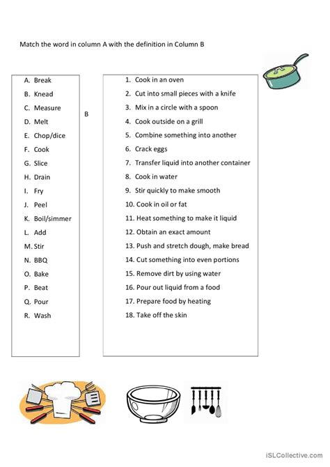 Cooking Verbs Matching general vocab…: English ESL worksheets pdf & doc