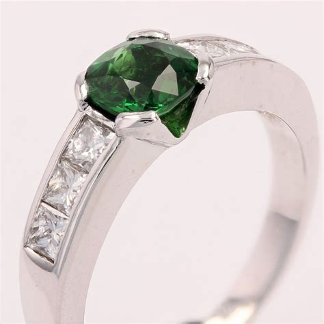 Proantic Bague Grenat Tsavorite Et Diamants Princesse