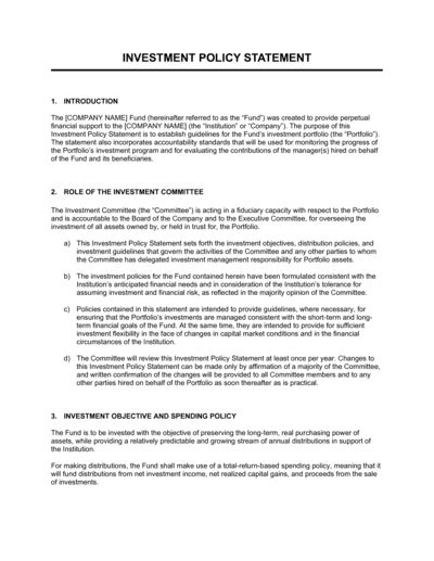 Investment Policy Statement Template Download