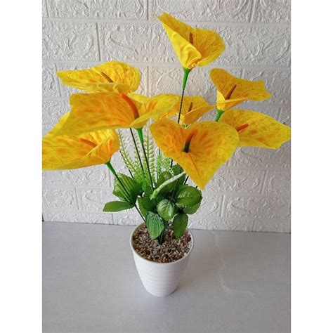 Jual Rangkaian Bunga Aron Panda Calla Lily Anthurium Kuntum Pot