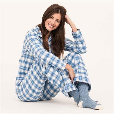 Womens Brushed Cotton Pyjamas In A Blue Check By Pj Pan