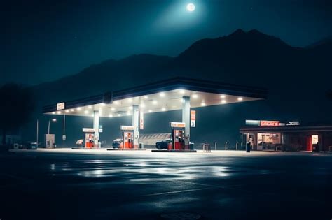 Premium Photo | Gas station in desert at night