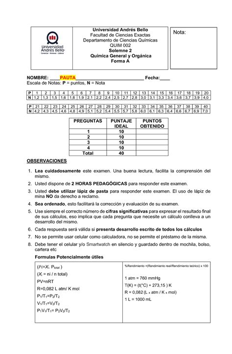 Solne Pauta Quim Universidad Andr S Bello Facultad De Ciencias