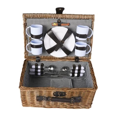 Picnic Basket Set 4 Person Willow Baskets Deluxe Travel Camping