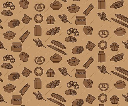 Seamless Bakery Pattern With Bread And Buns Baguette Baked Pretzel