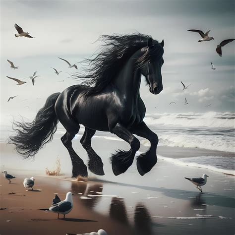 Premium Photo | Black horse friesian