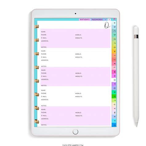 Address Book Digital Planner Ipad Planner Goodnotes Planner