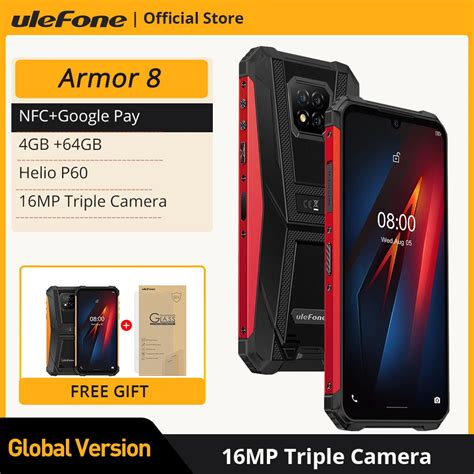 Ulefone Armor 8 Rugged Mobile Phone Nfc Android Helio P60 4gb 64gb 16mp Triple Camera Octa