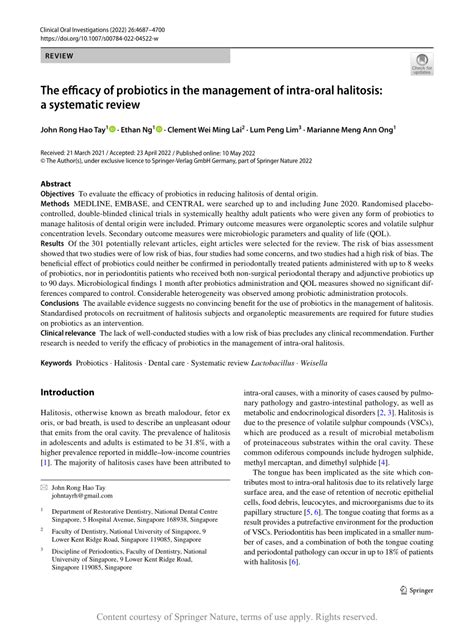 The Efficacy Of Probiotics In The Management Of Intra Oral Halitosis A