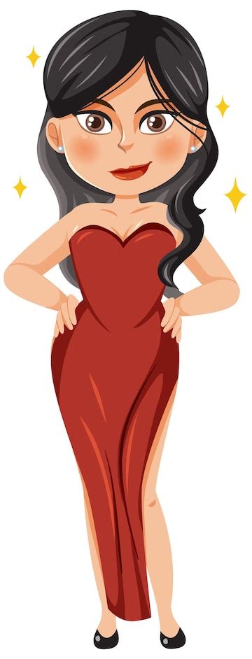 Premium Vector Beautiful Woman In Red Dress Cartoon Character