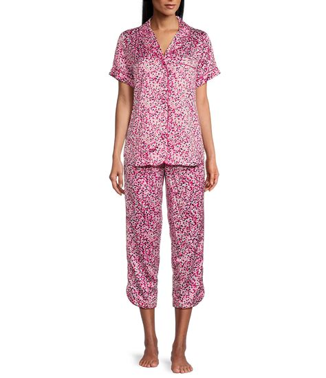 Cabernet Satin Dotted Short Sleeve Notch Collar And Pant Pajama Set