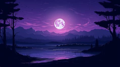 Premium Photo Full Moon With Purple Sky At Night