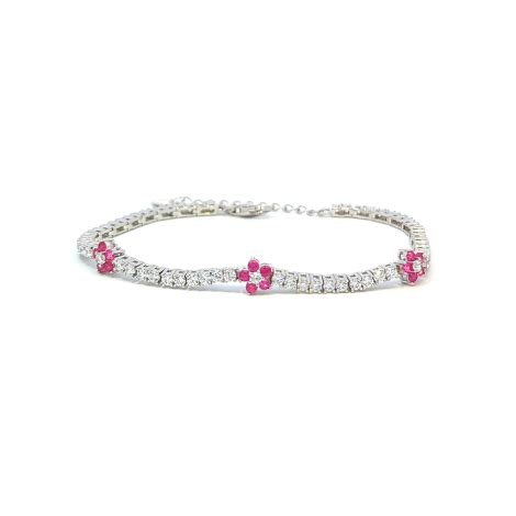 Bracciale Tennis Argento Zirconi Bianchi E Fiori Rosa Miraggi