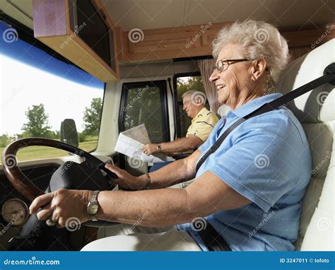 Senior Woman Driving Rv Stock Image Image Of Motorhome 3247011