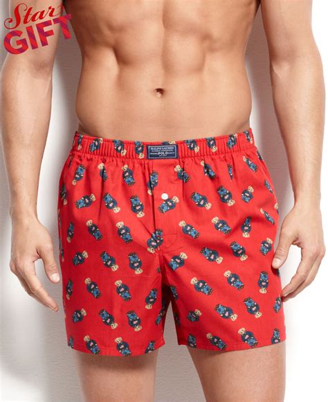 Lyst Polo Ralph Lauren Mens Bear Print Woven Boxers In Red For Men