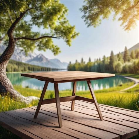 Premium Photo | Wooden table with nature background for product photography