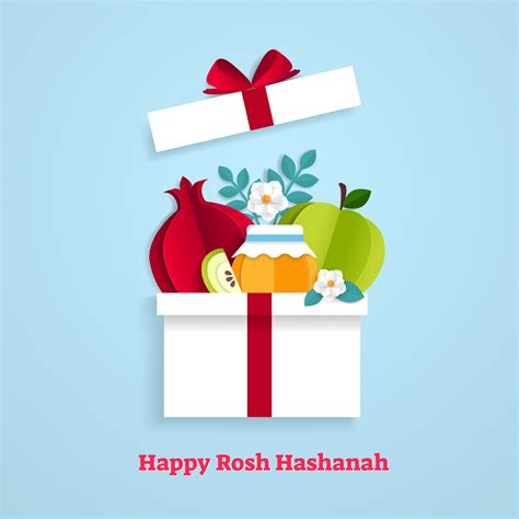 Rosh Hashanah Greeting Banner With Symbols Of Jewish New Year Pomegranate Apple Honey And