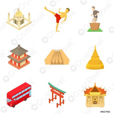 Continental part icons set, cartoon style - stock vector 5627962 | Crushpixel