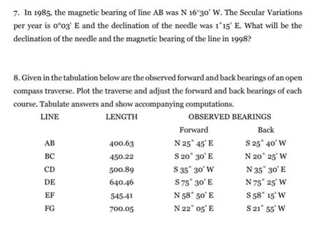 Solved 7 In 1985 The Magnetic Bearing Of Line AB Was N Chegg