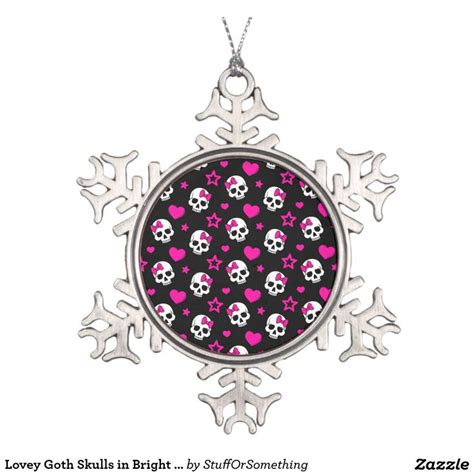 Lovey Goth Skulls In Bright Pink Snowflake Pewter Christmas Ornament