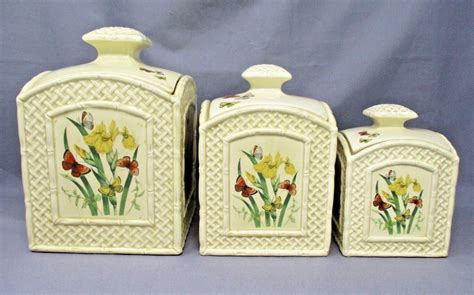 Butterfly Garden Trellis Canister Set Ceramic Vintage 1978 Enesco 3pc Ebay