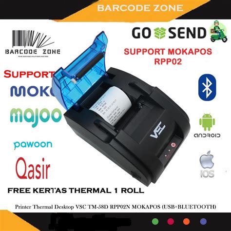 Printer Bluetooth Desktop Thermal No Baterai Kasir Ppob Mm Vsc Tm D