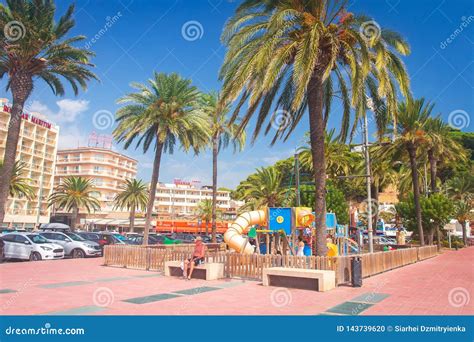 Palm Trees On The Seafront Street In Lloret De Mar Spain On Sunny