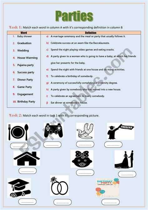 Parties Esl Worksheet By Mrmiliani